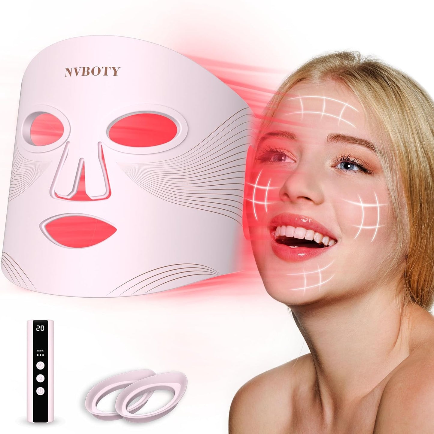 LED Face Mask Light Therapy, 4 Modes Portable Red Light Therapy for Face